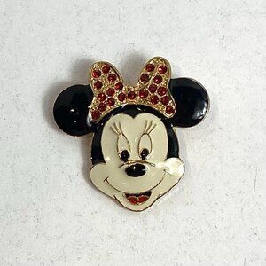 Vtg 90s Minnie Mouse Face Pin Enamel Red Rhinestone Disney Made in Taiwan